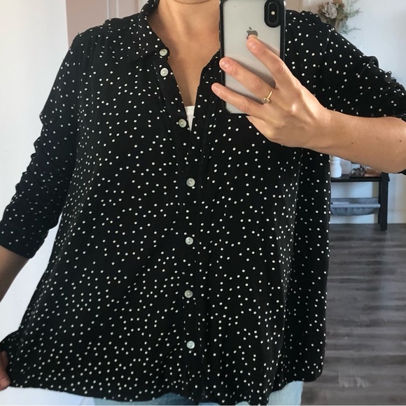 Roxy Black and White Polka Dot Button Up Blouse - Picture 4 of 8